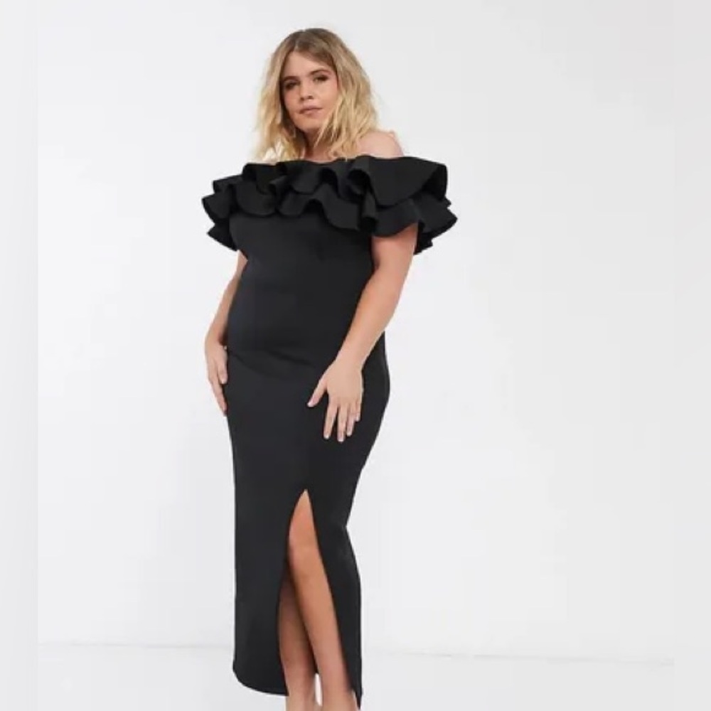 Chic Black Off-Shoulder Dress with Ruffle Detail